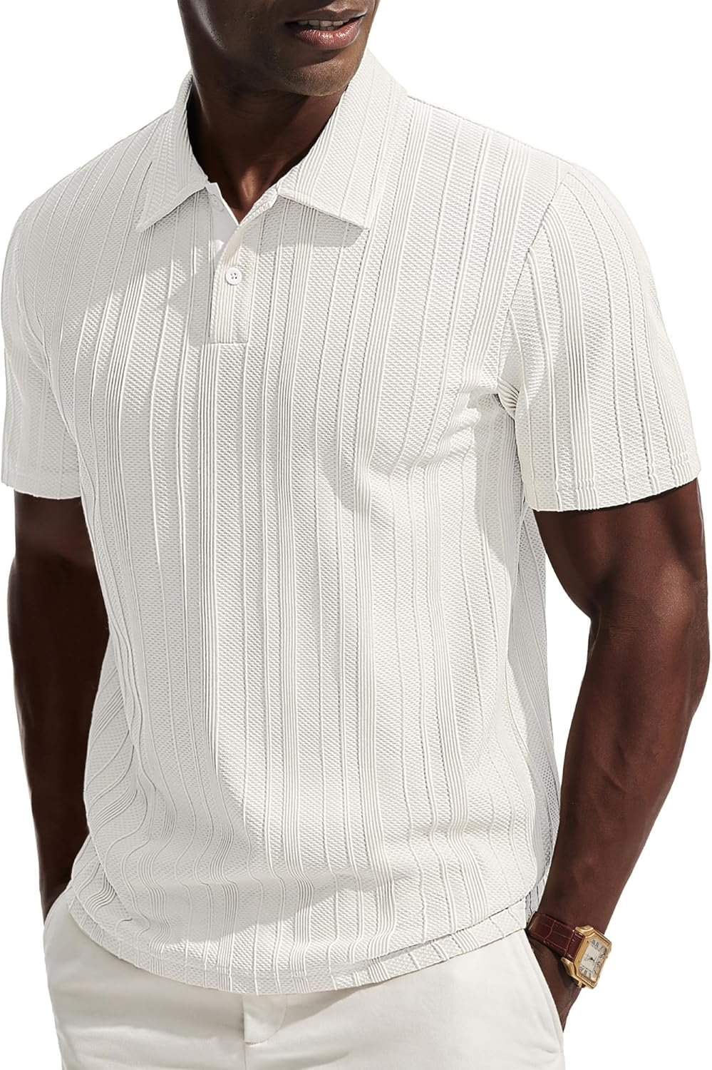 PJ PAUL JONES Mens Polo Shirts Short Sleeve Casual Dress Shirts Textured Knit Polo Collared Golf Shirts Fashion Tops