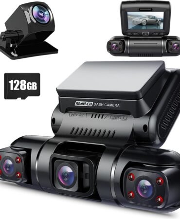 PRUVEEO 360° 4 Channel Dash Cam Front and Rear Inside Left Right, Dash Camera for Cars, Built-in GPS WiFi Night Vision, 24/7 Recording Parking Mode Monitor, 128G Card Included