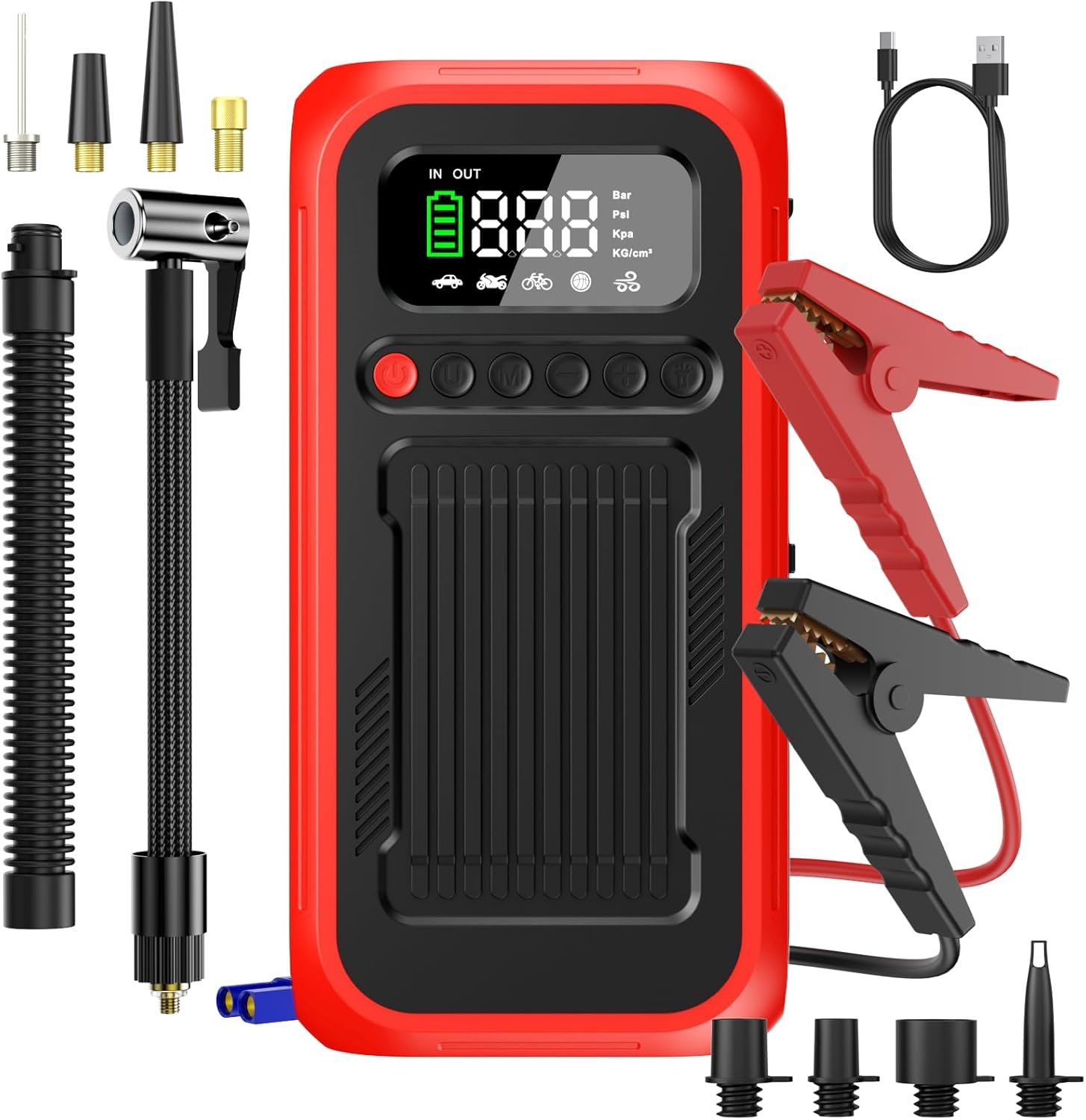 Portable Air Compressor with Jump Starter, 150 PSI Digital Tire Inflator 4000A Car Battery Jumper Box with 20000mAh Power Bank, Auto Shut-off Cordless Air Pump for Cars, Trucks, Motorcycles, Bikes