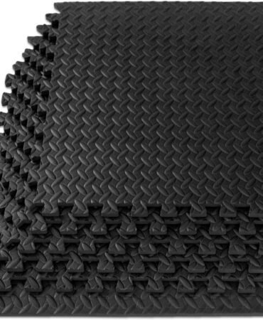 ProsourceFit Exercise Puzzle Mat ½-inch, EVA Interlocking Foam Floor Tiles for Home Gym, Workout Equipment, Kids Play Areas, Black, 24 SQ FT - 6 Tiles