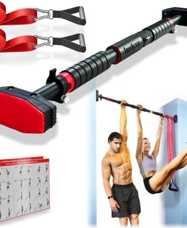 Pull Up Bar for Hallway or Doorway 6-piece Set with Two Attachable Resistance Bands/Handles, Training Manuals, No Screws Chin Up Bar, Max 680lbs, Width options: 27-37", 37-47"; 46-53"