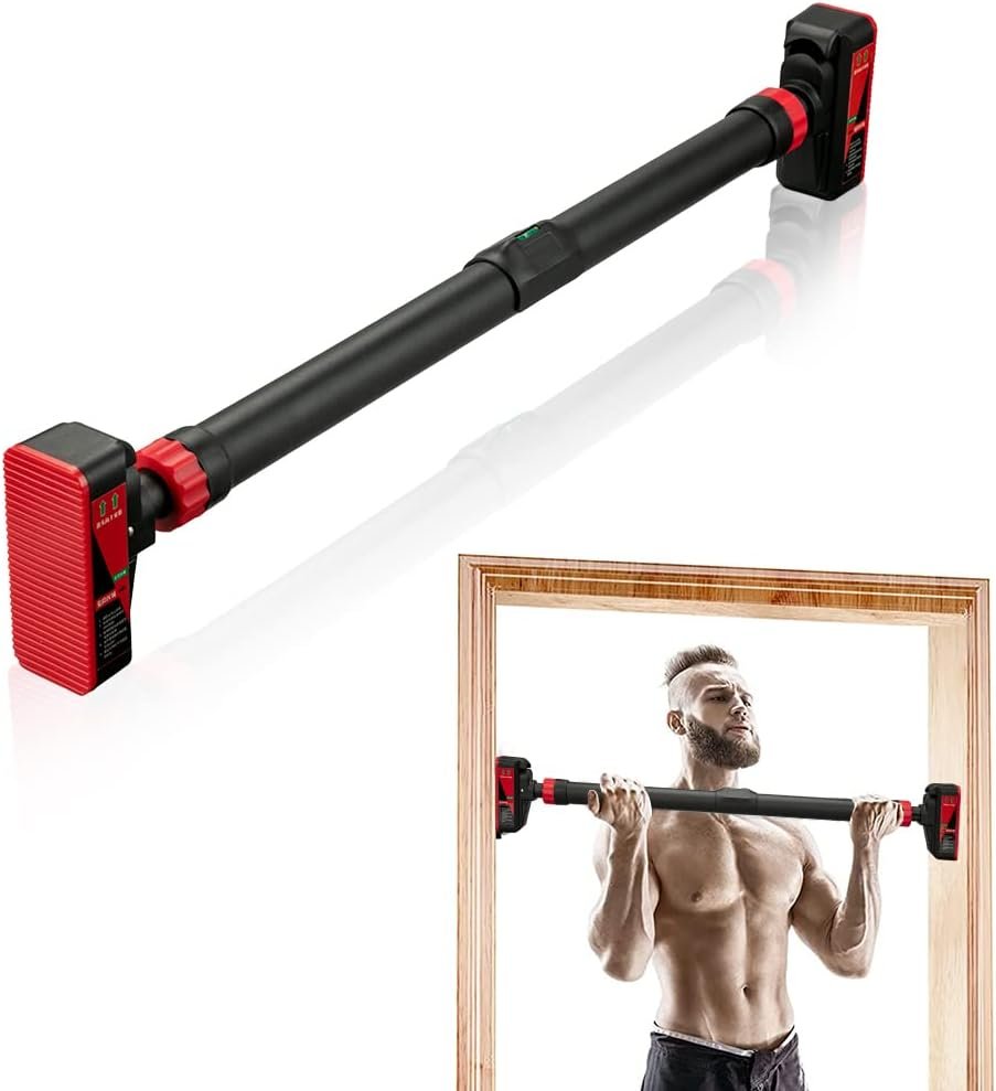 Pull-Up Bar,Chin Up Bar for Doorways with Level Meter and Auto Lock,Adjustable Pull Up Bar for Home Gym Strength Training and Upper Body Workout, No Screws Needed,Max Weight Capacity 400 Lbs