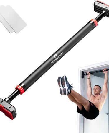 RHINOSPORT Door Pull Up Bar Doorway No-Screw from 69-92 cm (27.1in-36.2in) Workout Equipment for Home Gym Upper Body Workout Non-slip 2x EXTRA Foam Padding for Ultimate Door Frame Protection