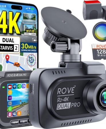 ROVE R2-4K Dual PRO Dash Cam Front and Rear, 4K+2K Dash Camera for Cars, Dual STARVIS 2 IMX678 + IMX675 Sensors, Free 128GB Card + CPL, WiFi 6 - up to 30MB/s Download Speed, 3" IPS, 24Hr Parking Mode