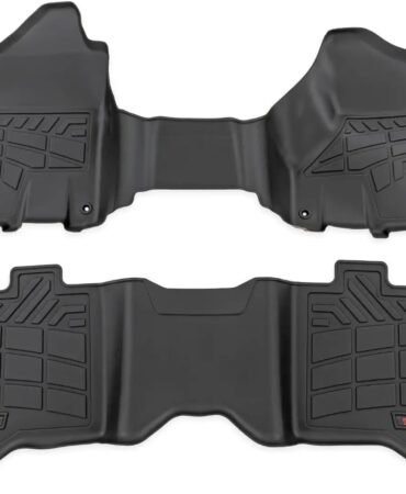 Rough Country Sure-Fit Floor Mats for Ram 2500/3500 (2019-2024) Crew Cab with Front Bench Seat - Waterproof, Non-Slip Flexible Floor Mat, Front & Rear Set