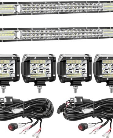 SAN YOUNG LED Light Bar Kit, (2) 20 Inch Slim Light Bars, (4) 4 Inch LED Pods, (2) Wiring Harness, 12V 24V Car Trucks ATV UTV SXS RV Tractor Work Lights, Waterproof Off Road Driving Lighting
