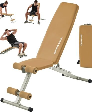 SPORTSOUL 880LB Weight Bench for Home Gym, 8-Position Backrest Adjustable Workout Bench for Strength Training – Incline Decline Flat, Foldable & Compact for Small Space Apartment Room Garage