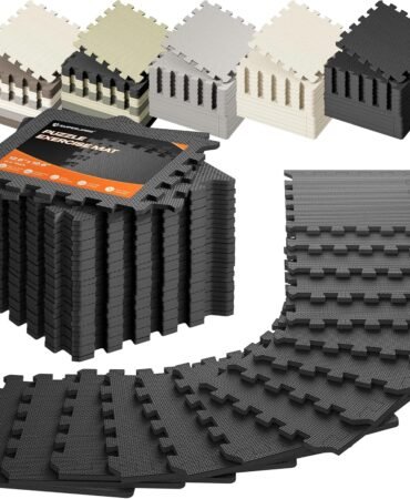 SUPERJARE Gym Floor Mats, EVA Foam Puzzle Exercise Mats, Interlocking Floor Mats, Cushioned Foam Floor Tiles, Gym Flooring Workout Mat for Home Gym, Playroom, Garage, 12.6"x12.6"x0.4"