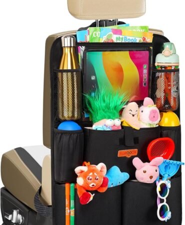 SURDOCA Upgraded Car Organizer with 11-inch Tablet Holder, 8 Pockets, Car Seat Protector for Road Trips - Car Storage and Organizers for Kids