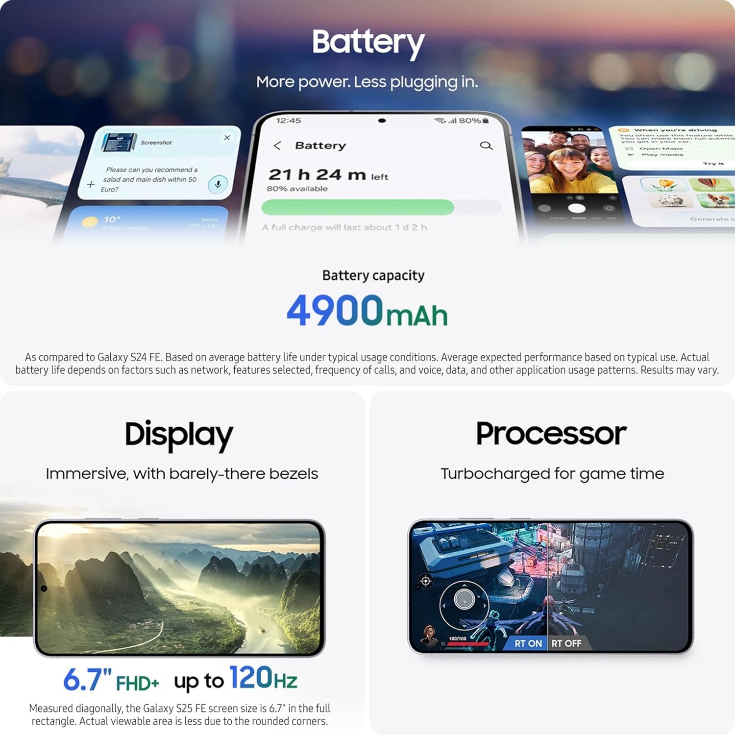 Samsung Galaxy S25 FE Cell Phone (2025), 128GB AI Smartphone, Unlocked Android, Large Display, 4900mAh Battery, High Res-Camera, AI Photo Edits, Durable, US 1 Yr Warranty, JetBlack | AI Smartphone