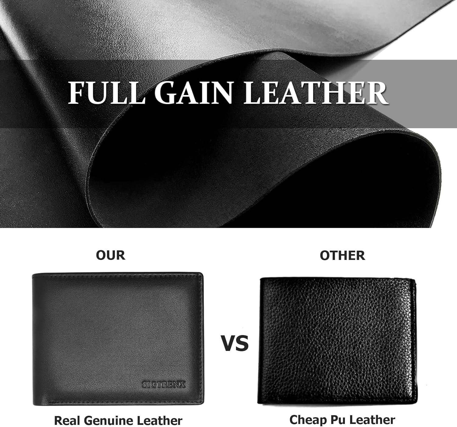 Sigtrenx Leather Wallets for Men, Genuine Leather Mens Wallets Bifold Rfid Blocking with 2 ID Windows
