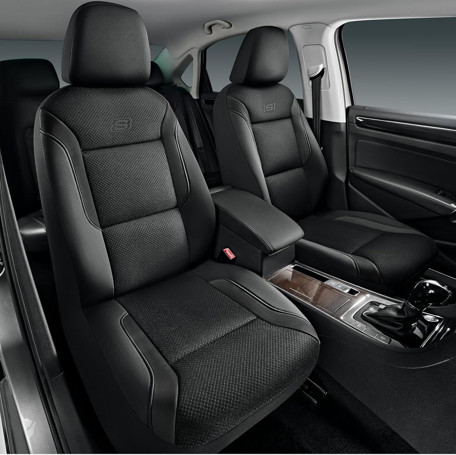 Skechers Memory Foam Seat Covers, Air Cool Mesh Thick Car Seat Covers, Car Seat Covers Front Seats Airbag Compatible, Universal Automotive Comfort for Most Cars, Vans, Trucks, SUV,Black