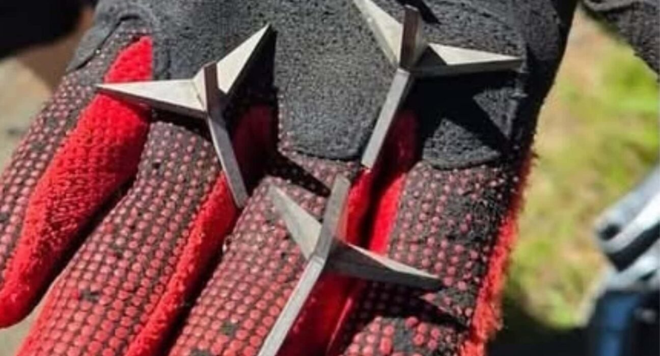 Someone is hiding tire spikes on off-road trails. And its type is actually medieval
