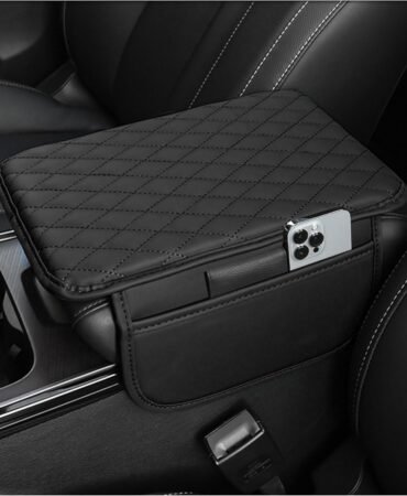 Stacool Upgraded Car Center Console Cover,Microfiber Leather Car Armrest Cover Cushion with 2 Storage Bags,Universal Car Armrest Storage Box (Black)