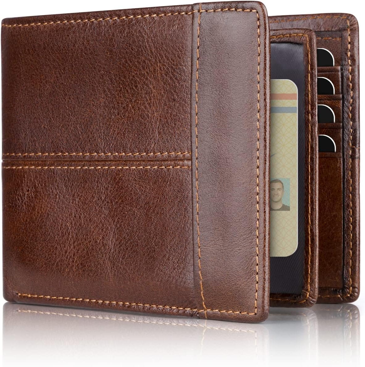 Swallowmall Mens Wallet Rfid Blocking Leather Wallet for Men Bifold Wallets with 1 ID Window 16 Card Slot