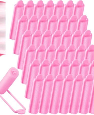 Syhood 43 Pcs Foam Sponge Hair Rollers Women 0.59 Inch Soft Sleeping Curlers Flexible Sponge Curler Tool and Rat Tail Comb for Hair Styling Hairdressing Overnight Curl and Volume(Pink)