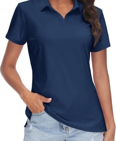 TACVASEN Women's V-Neck Polo Shirts UPF 50+ Short Sleeve Sun Protection Quick Dry Golf Polos Collared Shirt