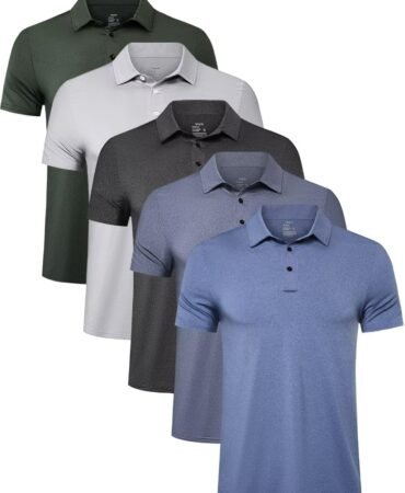 TELALEO 4/5 Pack Mens Polo Shirts Quick Dry Short Sleeve Golf T Shirt Performance Moisture Wicking Casual Workout