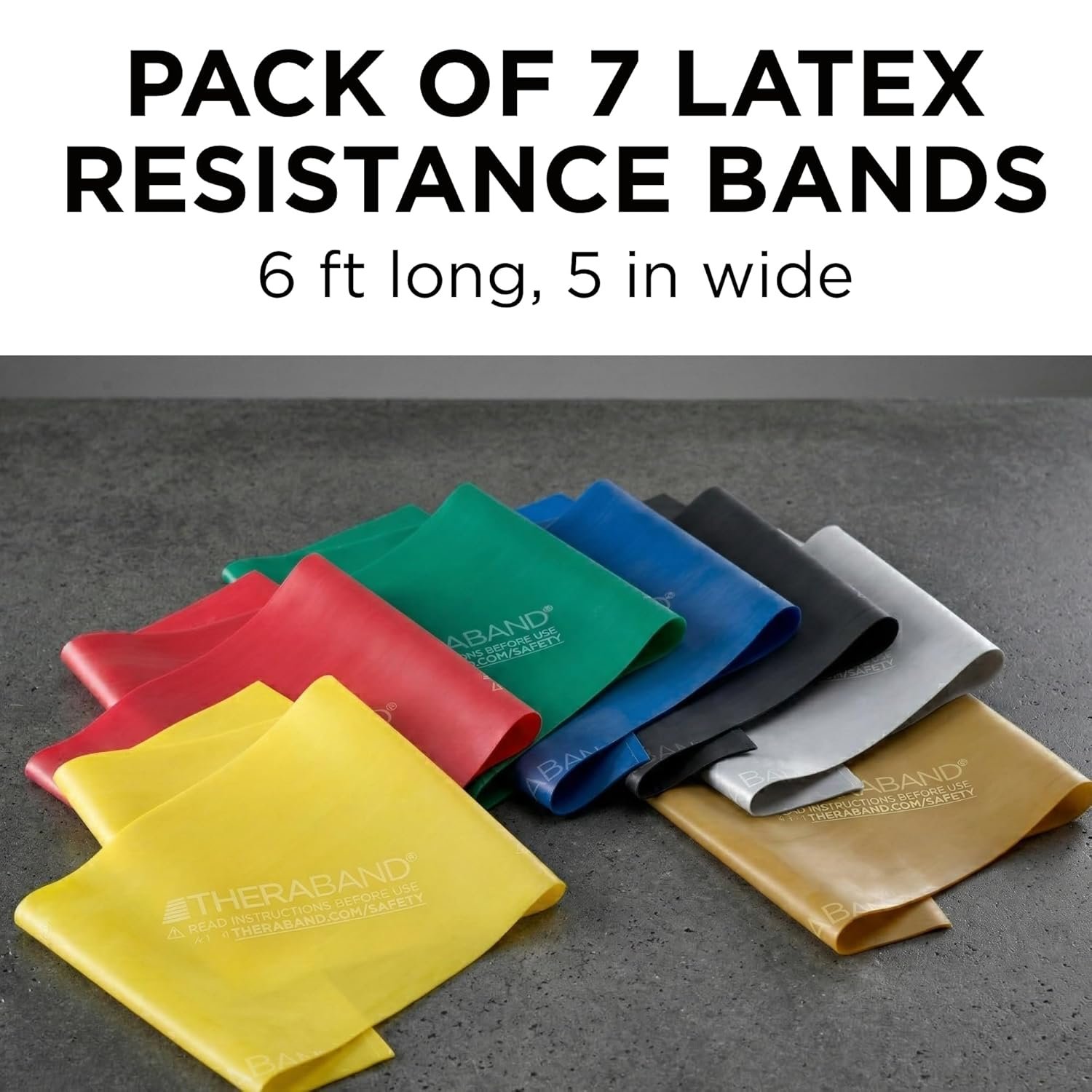 THERABAND Professional Resistance Bands Set, 7 Pack 6 ft Exercise Bands for Working Out, Stretch Bands for Physical Therapy, Pilates & Full Body Workout, Levels 1–7