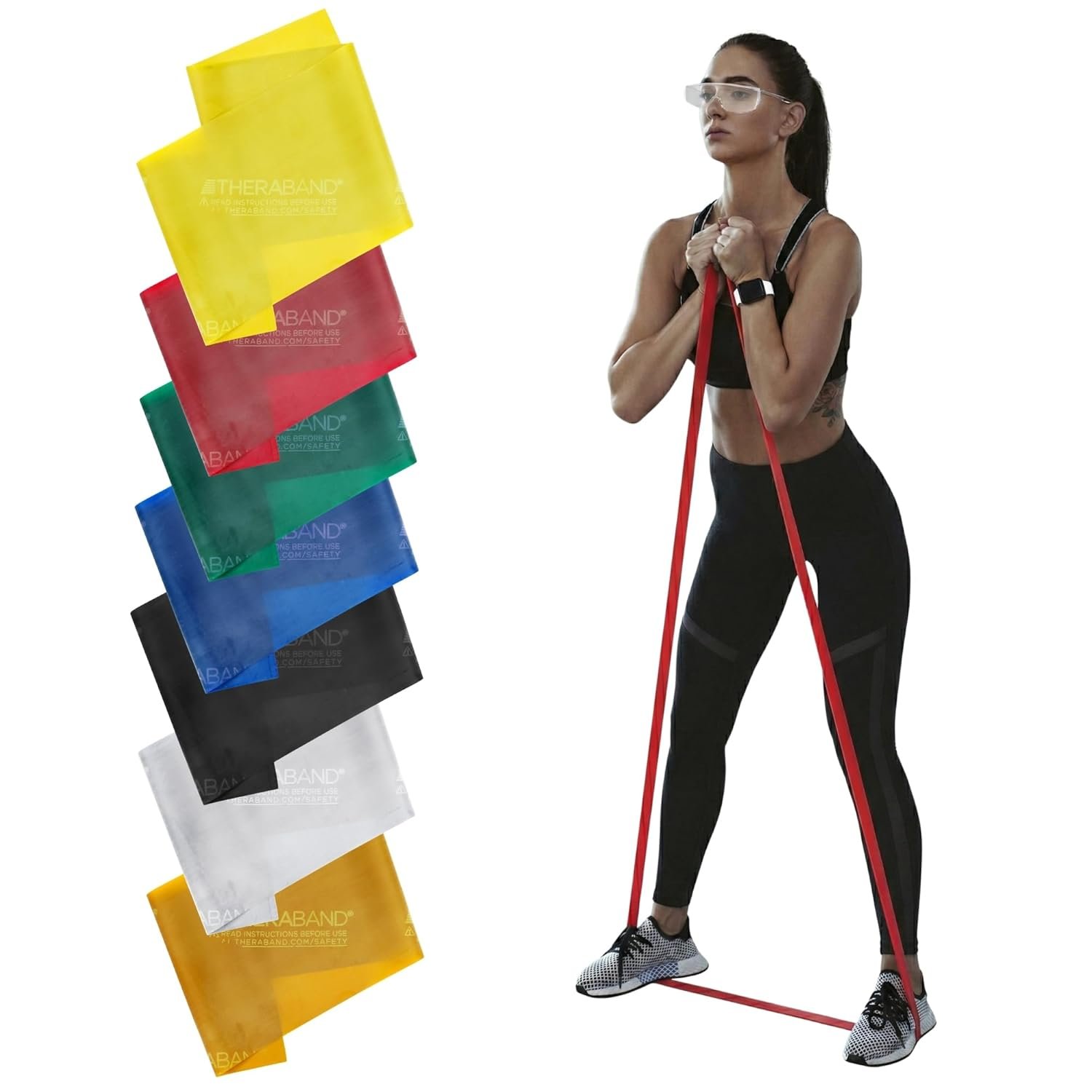 THERABAND Professional Resistance Bands Set, 7 Pack 6 ft Exercise Bands for Working Out, Stretch Bands for Physical Therapy, Pilates & Full Body Workout, Levels 1–7