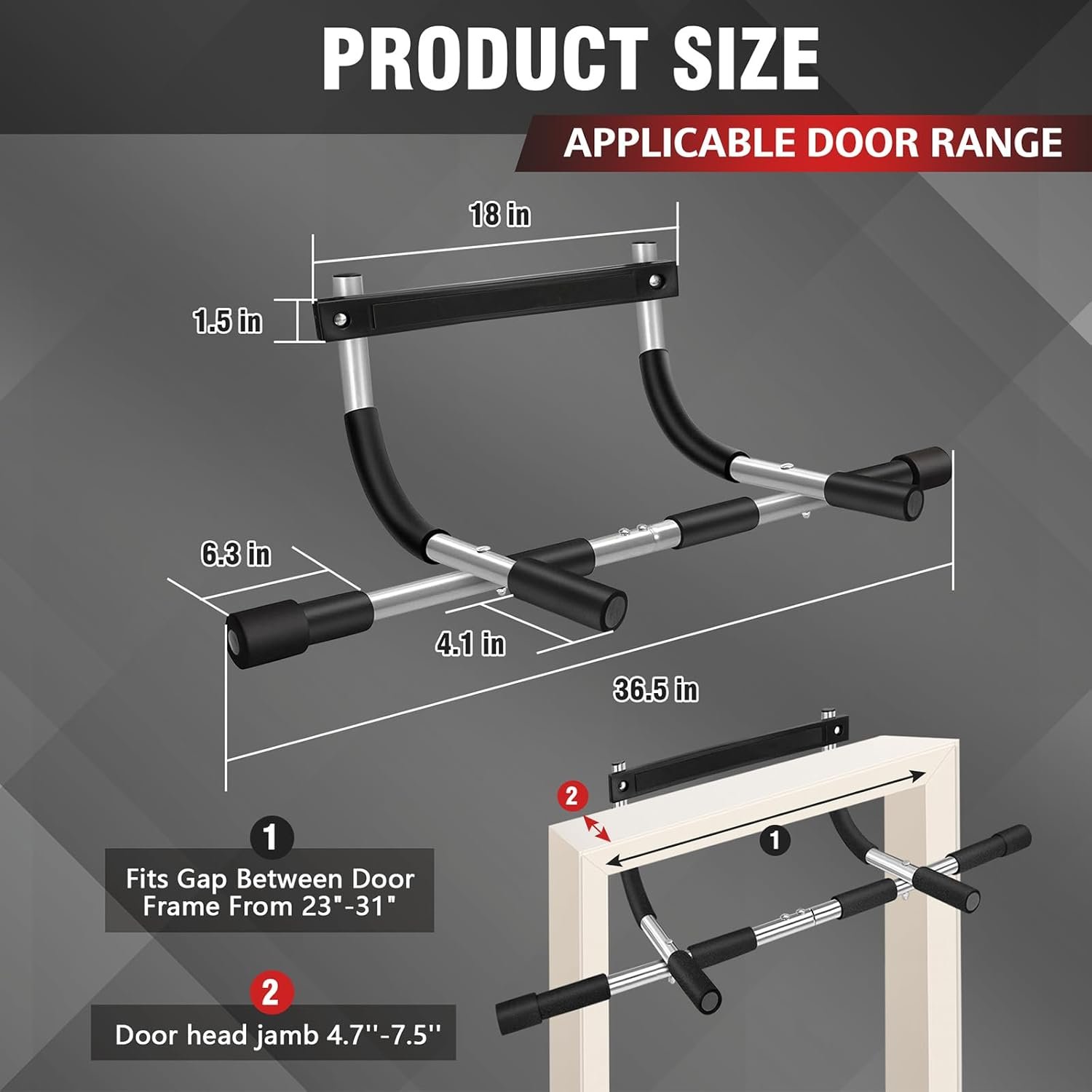 TOPOKO Upgrade Pull Up Bar for Doorway, No Screw Door Frame Chin Up Bar for Home Gym Upper Body Workout, Adjustable Pull-Up Bar Exercise Equipment for Pull Ups, Push Ups, Sit Ups, Strength Training