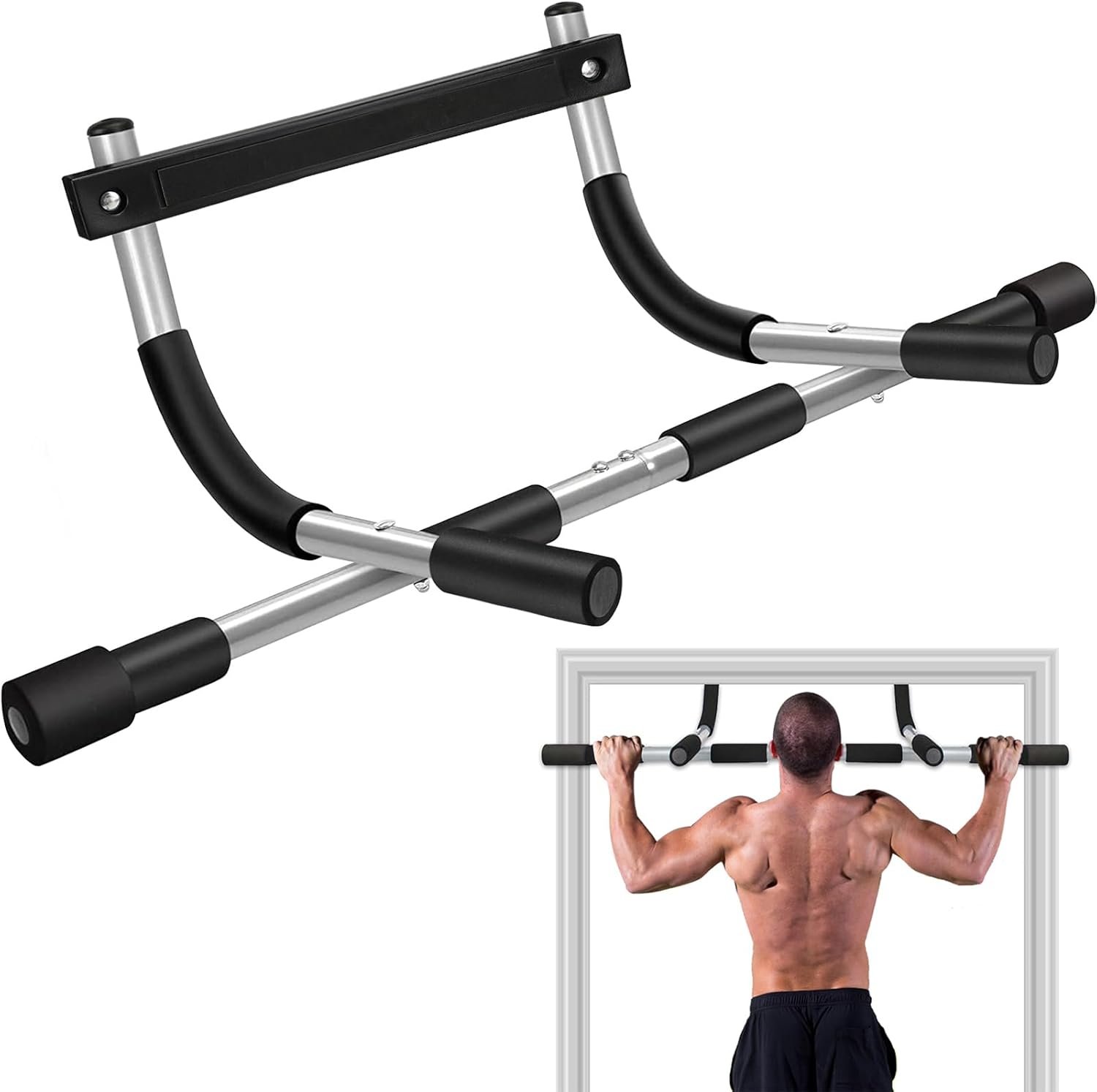 TOPOKO Upgrade Pull Up Bar for Doorway, No Screw Door Frame Chin Up Bar for Home Gym Upper Body Workout, Adjustable Pull-Up Bar Exercise Equipment for Pull Ups, Push Ups, Sit Ups, Strength Training