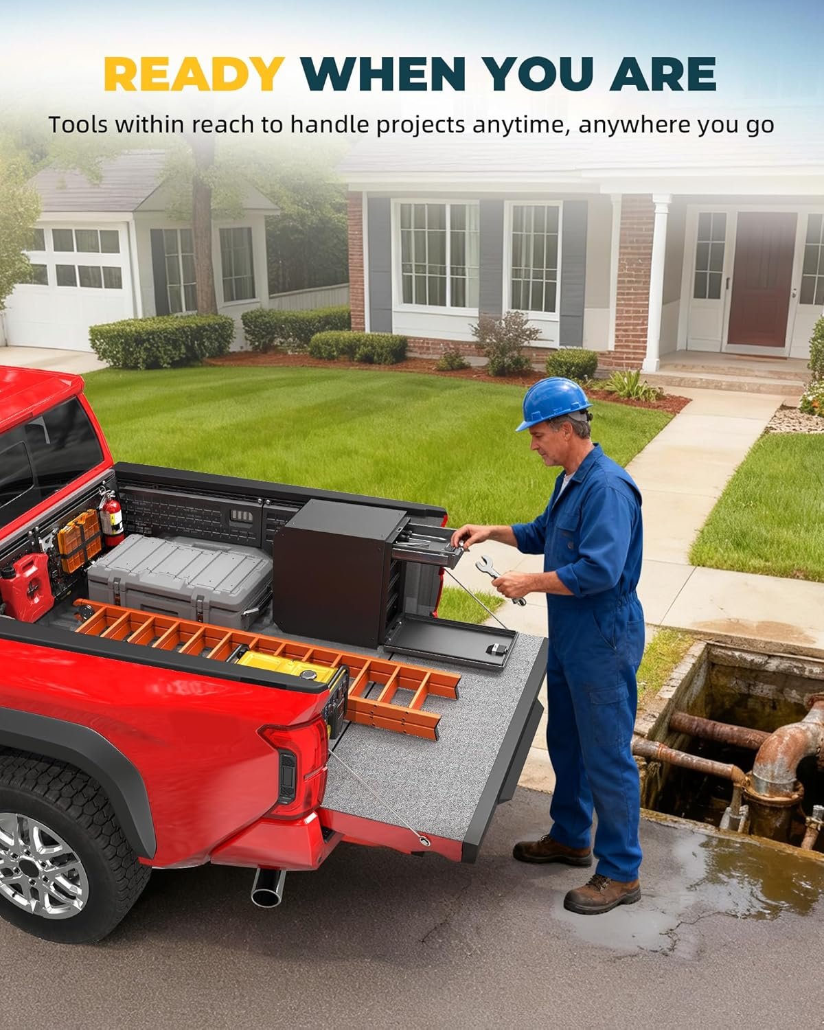 TRUMGETA Steel Truck Bed Tool Box Fit for 2024–2026 Toyota Tacoma, No-Drill Installation 5-Drawer Organizer, Lockable Waterproof Design, 110 lbs Load Capacity, Jobsite/Contractor Use