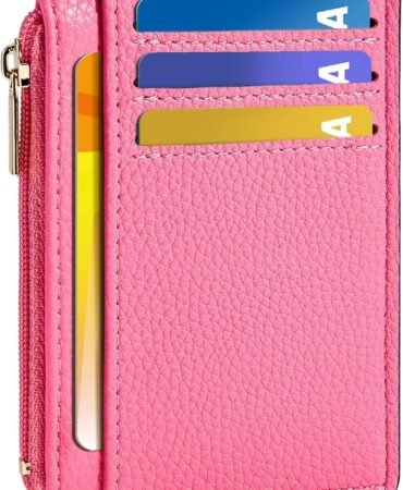 Tipmile Credit Card Holder for Women Slim Minimalist Front Pocket RFID Blocking Wallet Small Compact Card Case with ID Window, Vibrant Pink