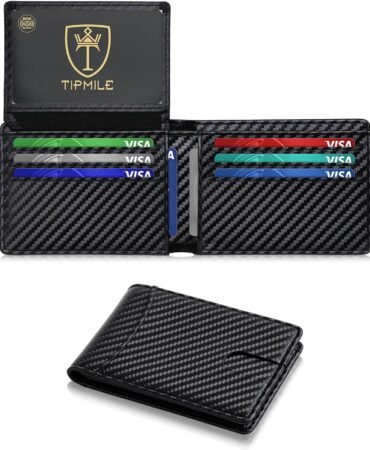 Tipmile Wallet for Men Slim RFID Blocking Credit Card Holder, Minimalist Men Wallets 12 Cards with 2 ID Windows & Cash Slot, Bifold Front Pocket Wallet Gifts for Men