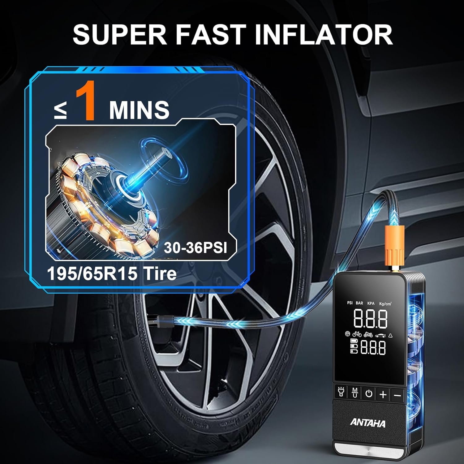Tire Inflator Portable Air Compressor, 150 PSI Cordless Smart Air Pump for Car Tires, LED Light & Auto Shut-Off, Tires Pump for Car, Motorcycles, Bikes, Balls, Mini Bike Pump & Car Accessories