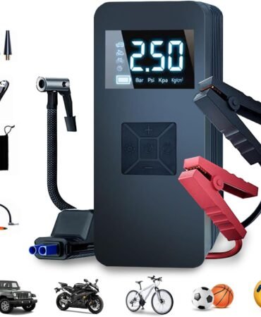 Tire Inflator Portable Air Compressor with Digitally Display Pressure Gauge 20000mA, Car Air Compressor Pump with Jump Starter 150PSI, 14.8 V Car Battery Jump Starter Portable