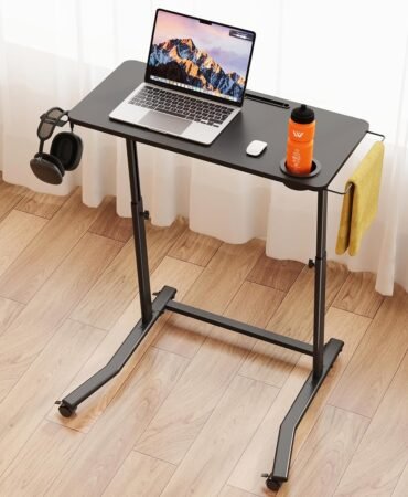 Treadmill Desk, 30"-47" Adjustable Height Mobile Small Standing Desk for Walking Pad, Trainer Stand on Wheels,Rolling Portable Standing Table for Bike/Running and Home Office Work (Black)