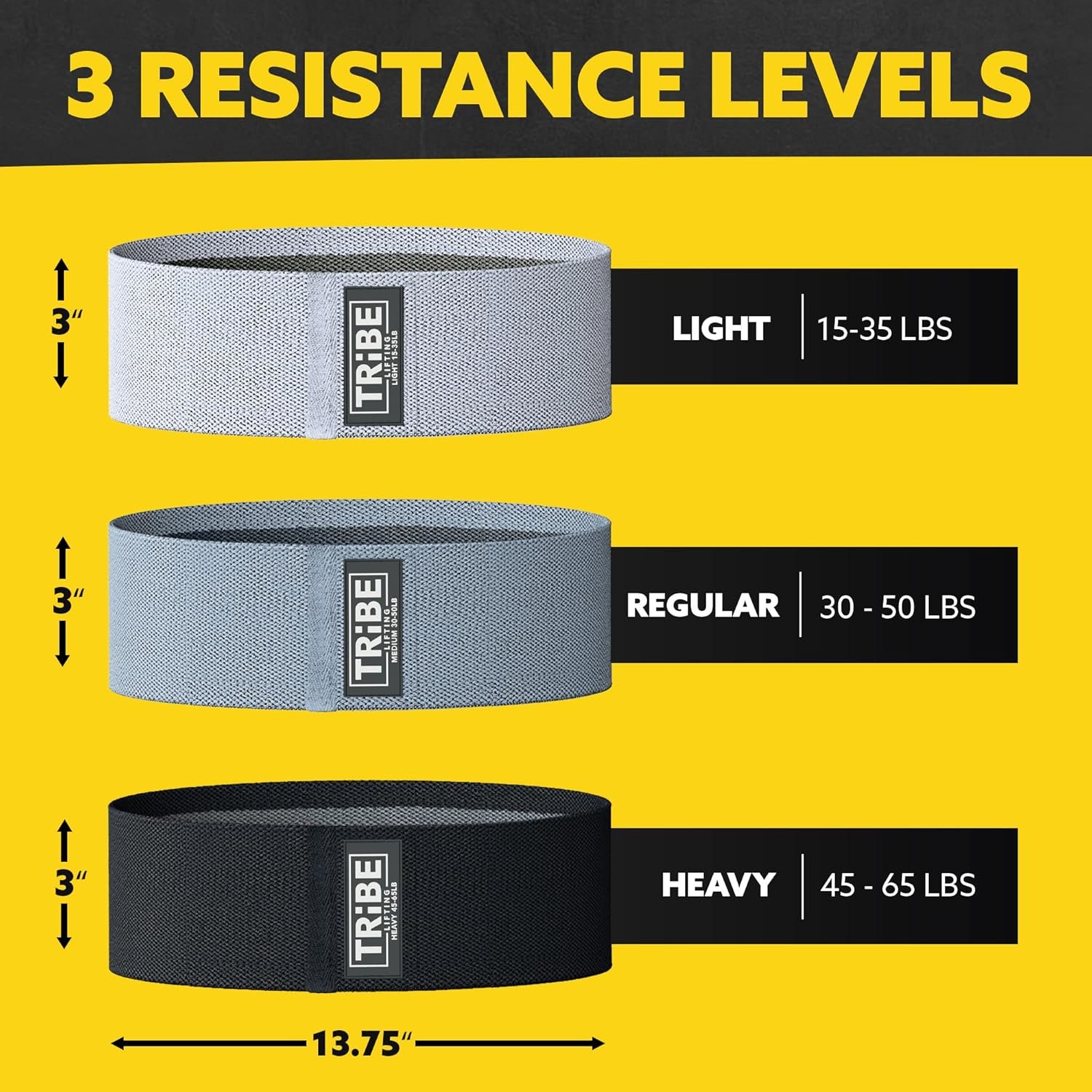 Tribe Lifting Resistance Bands for Working Out - 3 Pack Fabric Workout Bands for Women and Men - Booty Bands for Legs and Glute - Non Slip Exercise Bands Set for Squat Hip Thigh