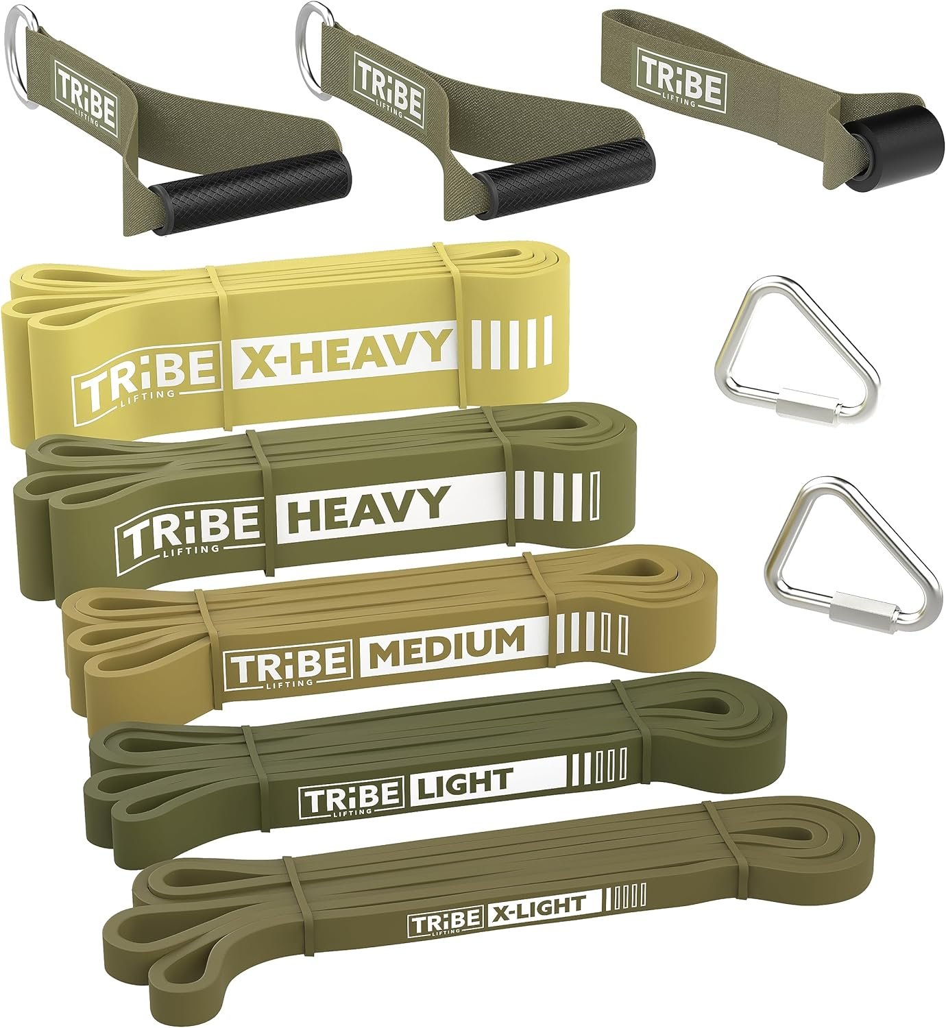 Tribe Lifting Resistance Bands for Working Out Men and Women - Set of 5 Pull Up Bands for Strength Training, Exercise Bands with Handles, Door Anchor and Bar Options for Home Gym