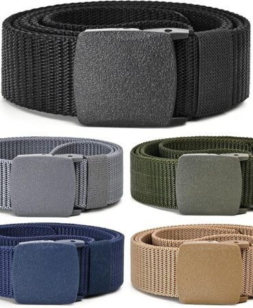 UNGGJKB Tactical Men's Nylon Belts,5 Pack Mens Belts Casual，Military Canvas Outdoor Metal-free Belts