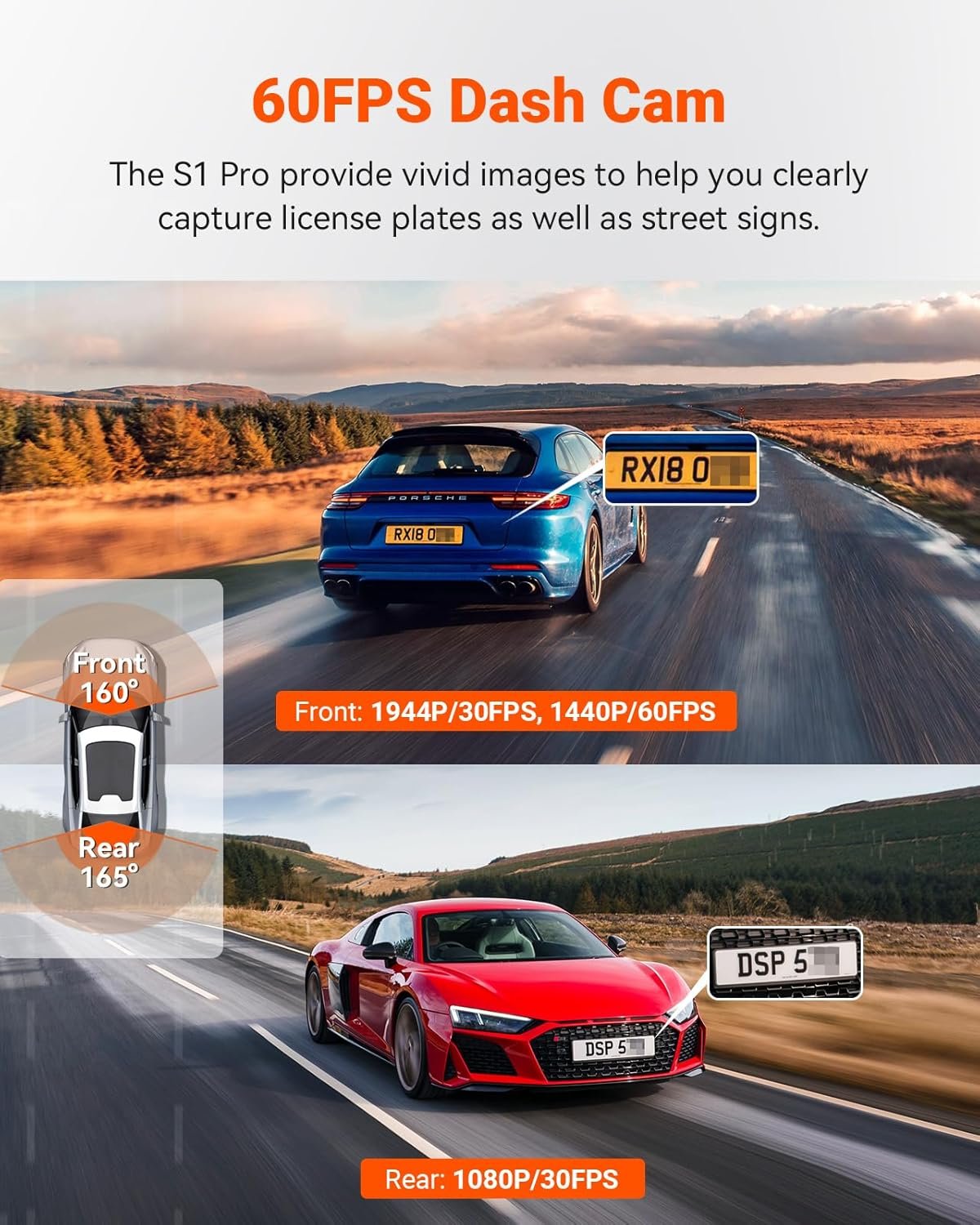 Vantrue S1 Pro Dash Cam Front and Rear, 60FPS STARVIS 2 Dash Camera, PlatePix™ Tech, AI Dual Dash Cam with ADAS & BSD, Night Vision Car Camera with 5G WiFi, GPS, Voice Control, 24/7 Parking Mode