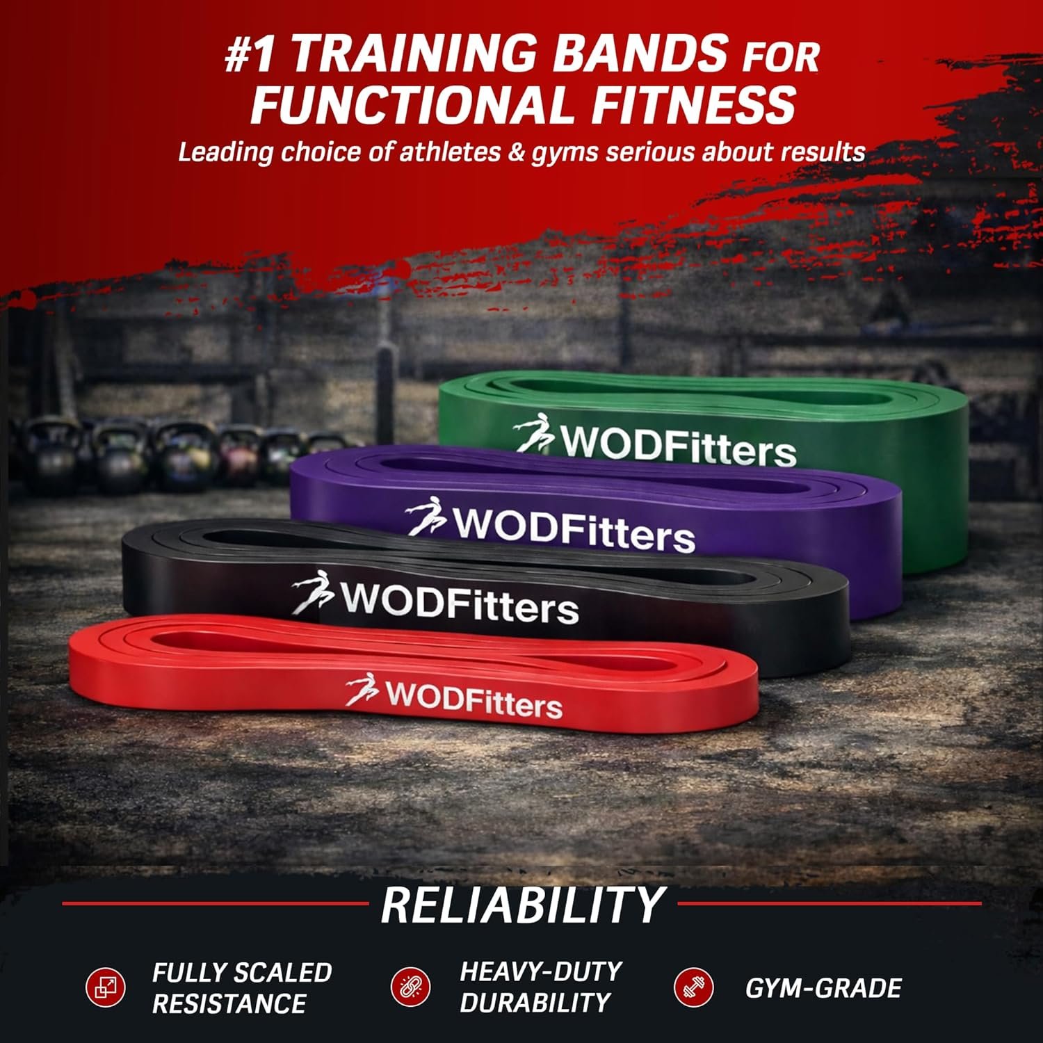 WODFitters Pro Series Pull-Up Assistance Bands – Premium Resistance Loop Bands for Assisted Pull Ups, Muscle Ups, Strength Training & Mobility – Durable Bands for Functional Fitness