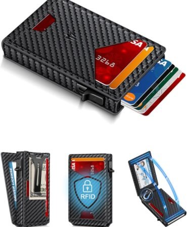 Wallet for Men, Slim Minimalist Wallet with Money Clip ＆ ID Window, RFID Blocking Pop Up Credit Card Holder, Smart Aluminum Mens Wallet Holds 9-13 Cards, Front Pocket Bifold, Birthday Gifts for Men