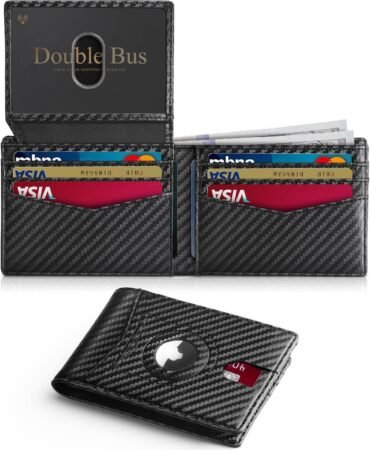 Wallet for Men Slim RFID Blocking Bifold Carbon Fiber,Minimalist Small Compact Front Pocket Credit Card Holder,Thin Mens Leather Wallets Smart Security With 2 ID Windows 1 Cash,Birthday Gifts for Men