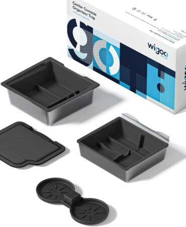 Wigoo Center Console Organizer for Tesla Model Y Juniper (Only Premium & Performance 2025 2026) and All Model 3 Highland Accessories [Double-Layer Storage, Smooth Sliding] 4PCS Black