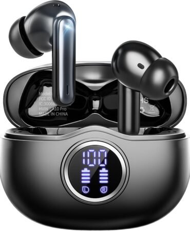Wireless Earbuds, Bluetooth 5.3 Headphones HiFi Stereo 50H Playback LED Digital Display Ear Buds with ENC Noise Canceling Headset, IPX7 Waterproof Earphones for Gym/Running/Work (Black)