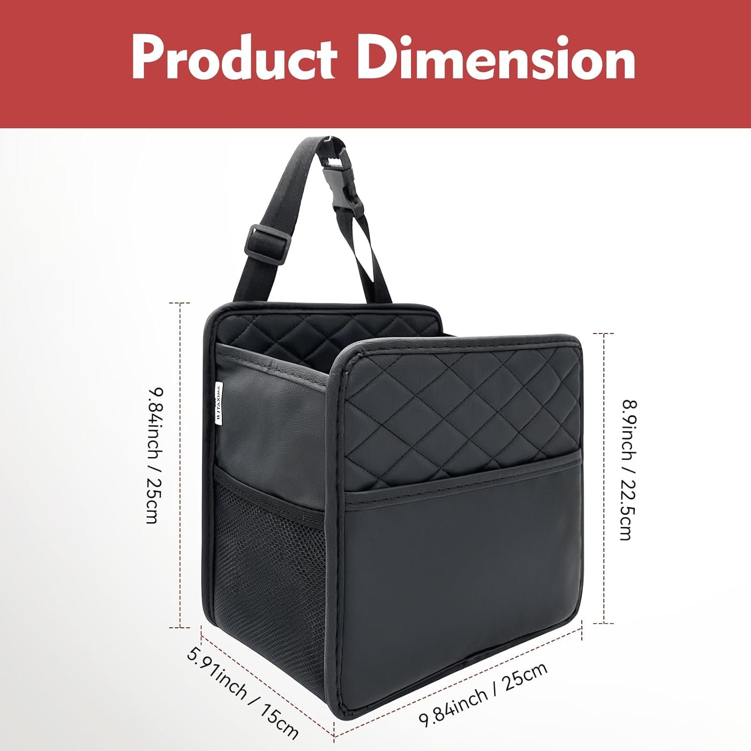 Witaxima Upgrade Car Seat Organizer Backseat with Storage Pockets, Multipurpose Car Organizer Hanging, Car Trash Bag Can,Premium PU Leather Garbage Can 2.14 Gallon Large Capacity, Black.
