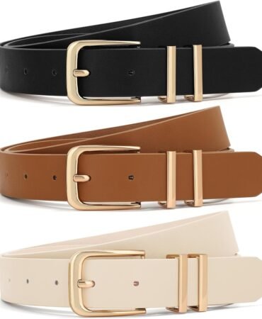 XZQTIVE 3 Pack Women Belts For Jeans Dresses Pants Ladies Leather Waist Belt with Gold Buckle