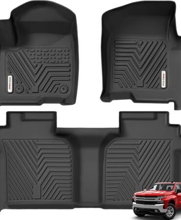 YITAMOTOR Floor Mats for 2019-2026 Chevrolet Silverado/GMC Sierra 1500 & 2020-2026 Chevy Silverado/GMC Sierra 2500HD/3500HD Crew Cab With Underseat Storage Box Bucket Seat, 1st & 2nd Row, Black