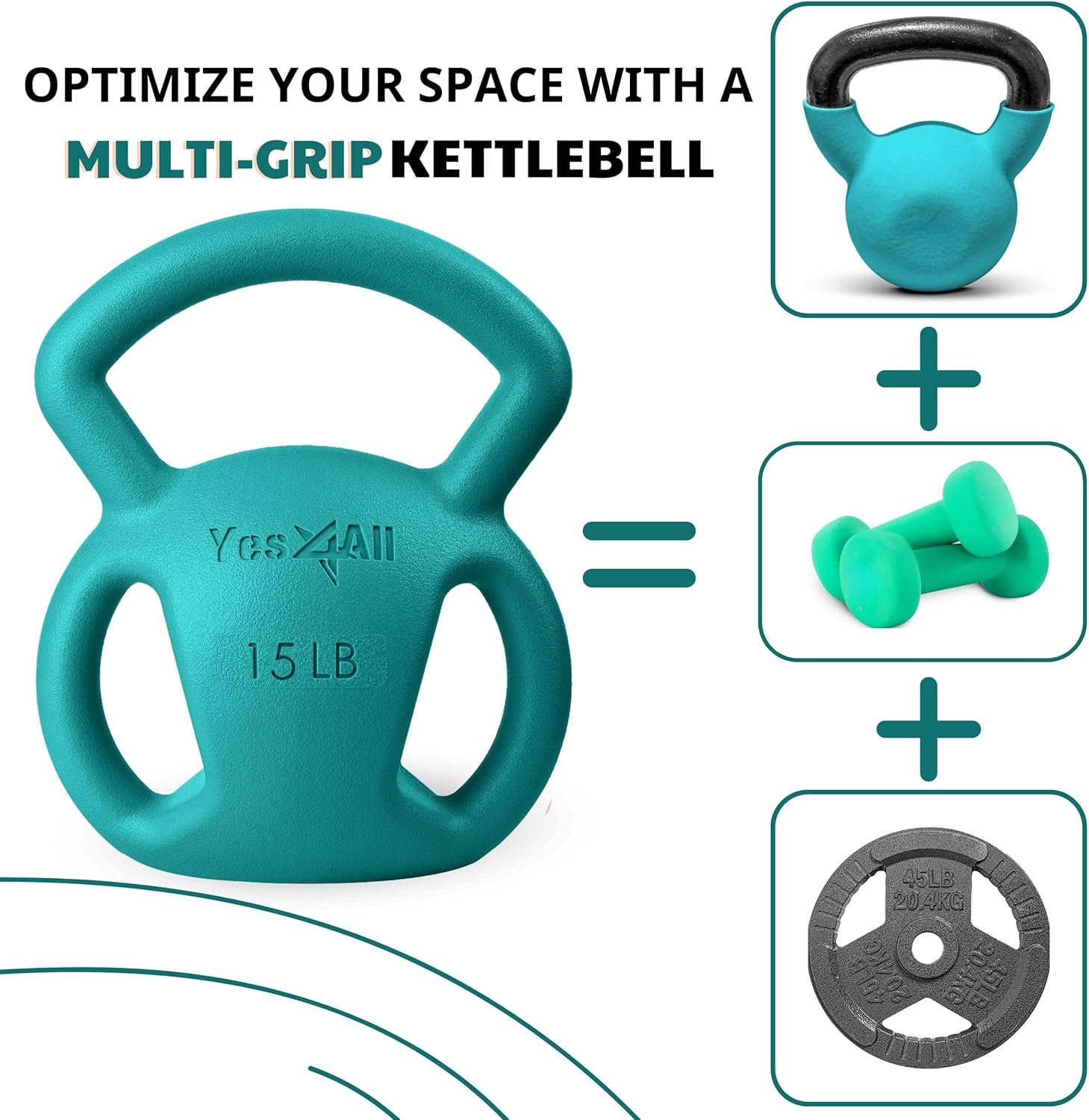 Yes4All Kettlebell, Strength Training Kettlebells for Women, Wide Multi-grip Textured Handle for Home Gym Exercises & Full Body Workout, Single 5–25 lb & Set of 10-15 lb