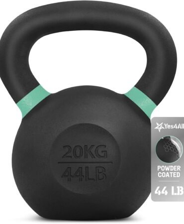 Yes4All Powder Coated Kettlebell, Cast Iron Core Kettlebells with Non-Slip Handle & Flat Bottom for Conditioning, Heavy Duty for Strength Training, 9lb to 71lb - Single & Pair