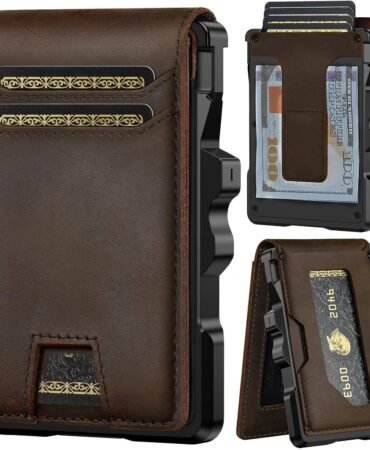 furid Genuine Leather Wallet for Men: Slim RFID Minimalist Wallets with Money Clip - Smart Pop Up Credit Card Holder for Front Pocket - Gifts for Husband Father on Birthday Anniversary