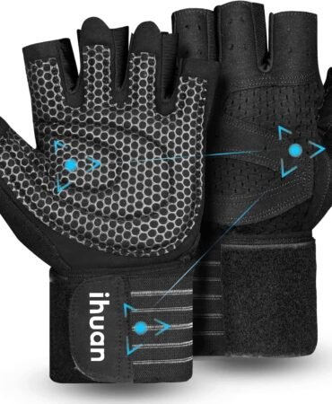 ihuan Ventilated Weight Lifting Gym Workout Gloves with Wrist Wrap Support for Men & Women, Full Palm Protection, for Weightlifting, Training, Fitness, Hanging, Pull ups