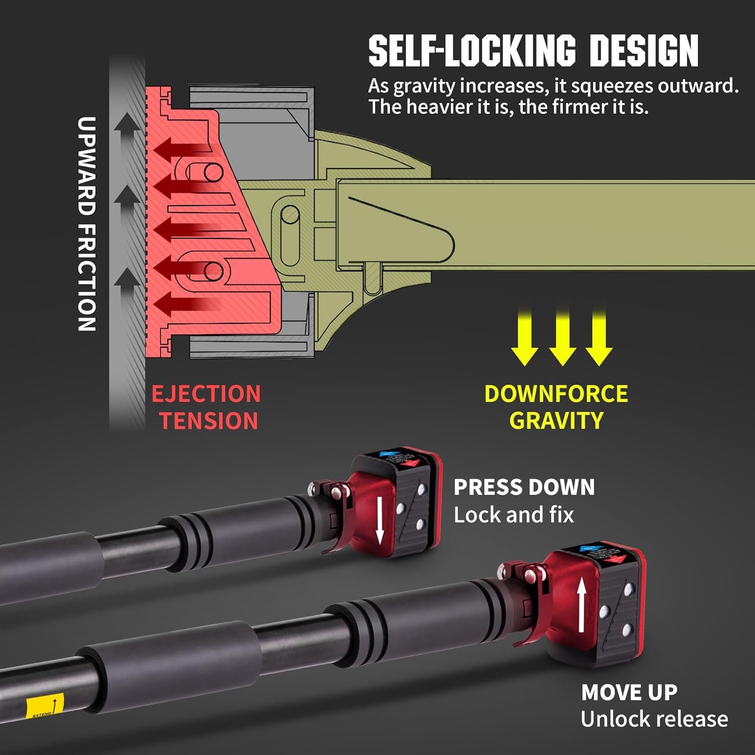 leikefitness Pull-Up Bar For Door Frame Chin Up Bar Upper Body Workout 28.3"- 37.8" Adjustable Portable Training Pull-Up Bars without Screw - Adjustable Width Locking Mechanism