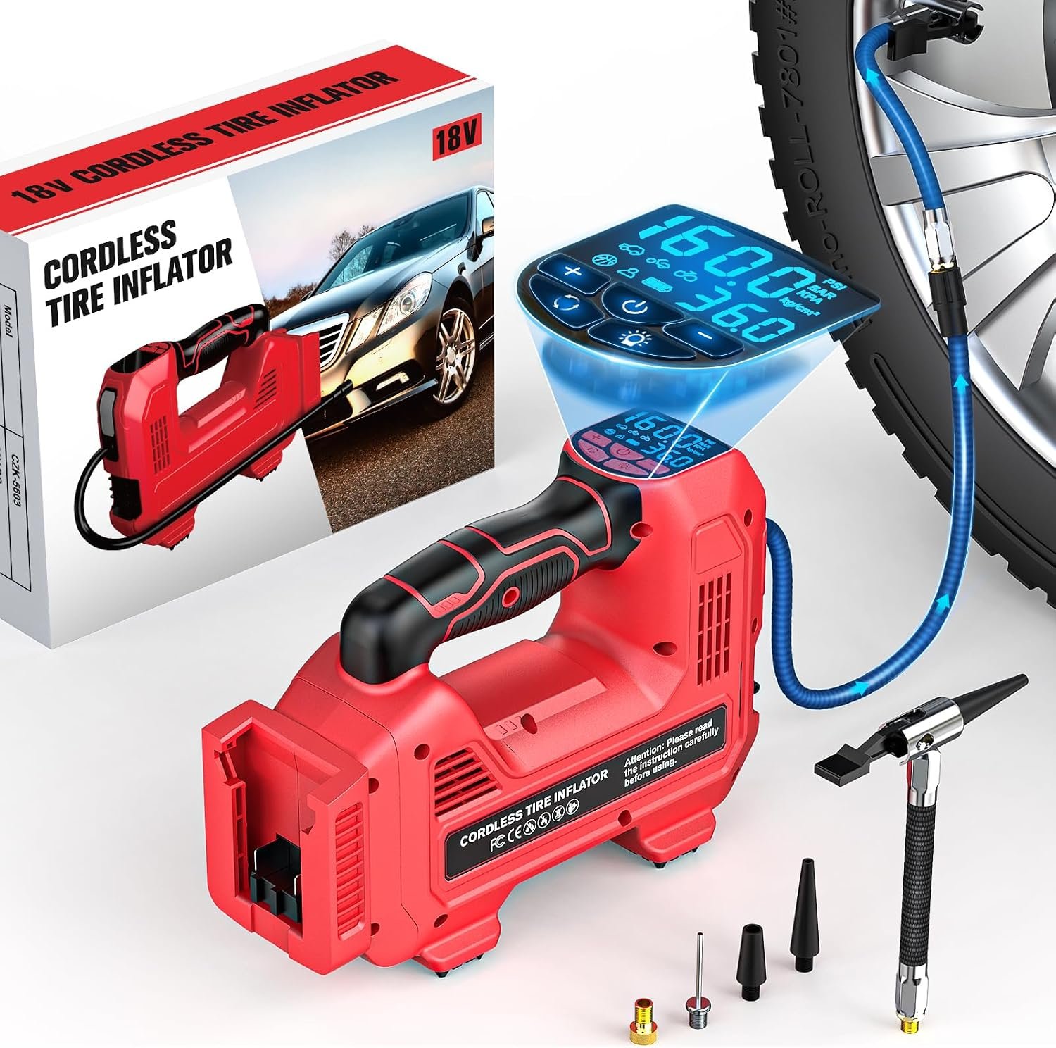 160PSI Cordless Tire Inflator Air Compressor Compatible With Milwaukee 18V Battery, LIVOWALNY Portable Handheld Air Pump with Digital Pressure Gauge for Cars Motorcycles Bikes Sport Balls (Tool Only)